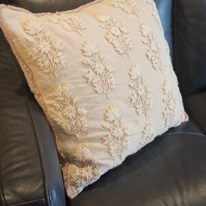 Dusty rose and cream embroidered  Pottery Barn throw pillow